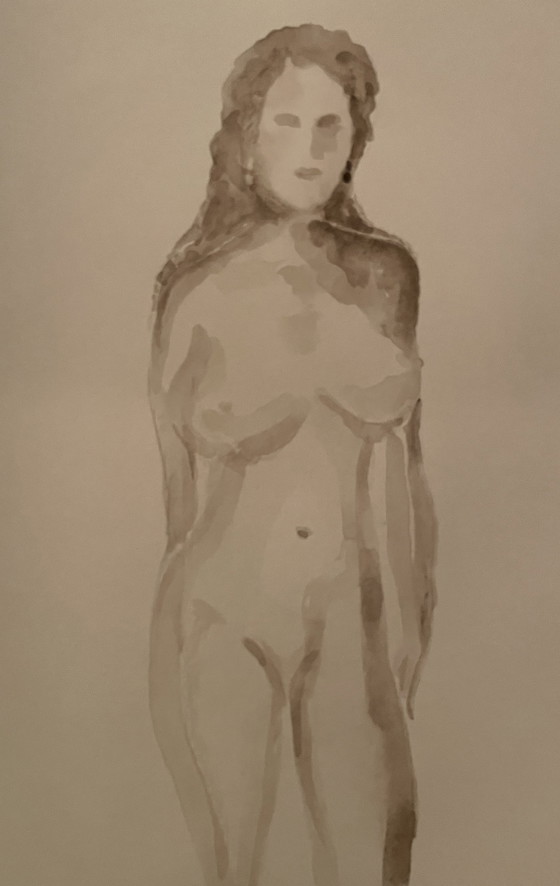 Image 1 of Ritratto femminile dipinto ad acquerello color seppia "Negli occhi"