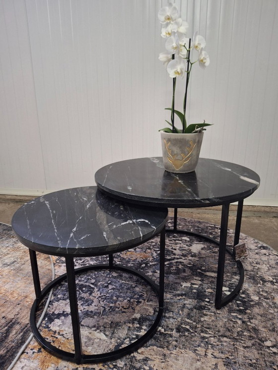 Image 1 of Salontafelset van marmer en metaal, zware uitvoering