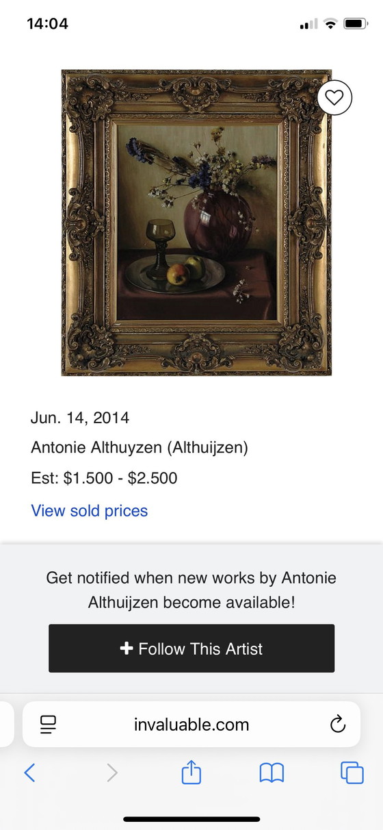 Image 1 of Subliem olieverfstilleven van Anthonie Althuijzen (1897-1963)