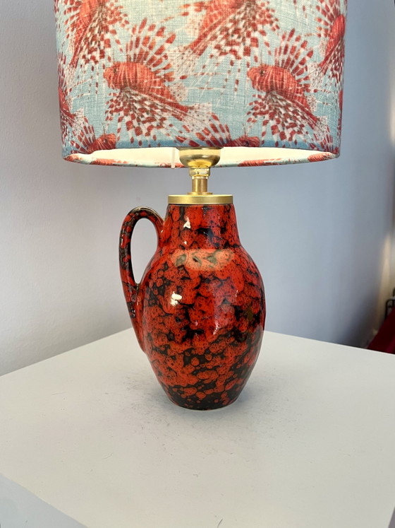 Image 1 of Small cordless table lamp made from Scheurich vase with dragonfish shade