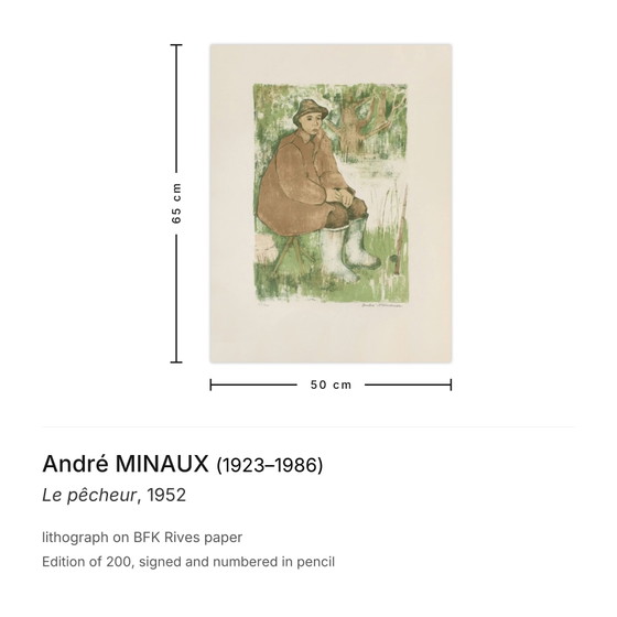 André MINAUX Lithographie Signée Le Pêcheur 1952 – Lithographies et sérigraphies, Paper (photo 3 of 5)