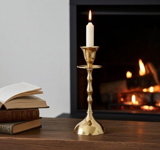 Collectible Mid-Century Brass Candlestick Holder – Elegant Design