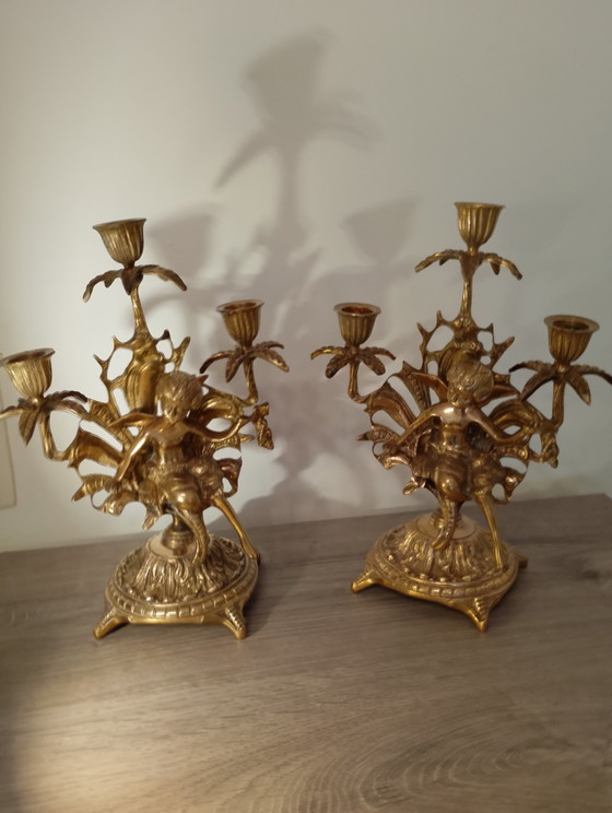 Image 1 of Candélabre en bronze nymphes ailées style Louis XV 19e France