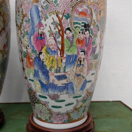 Set Large Vintage Oriental Vases Baluster Vases, Canton Porcelain (photo 5 of 17)