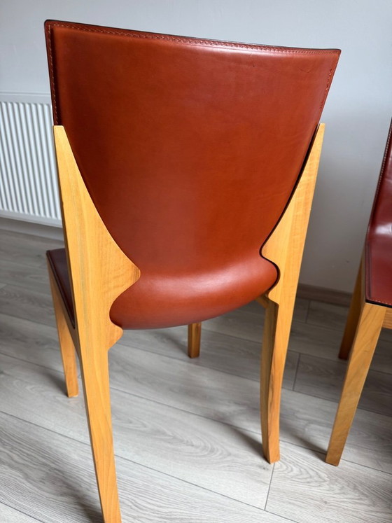 Image 1 of Original Matteo Grassi designer chairs in rare cognac leather – set of 8 in