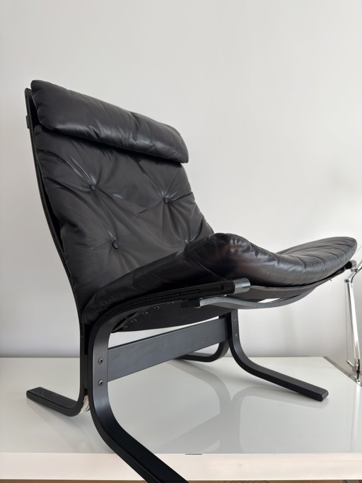 Vintage Westnofa Siesta loungestoel – zwart leer – Noorwegen