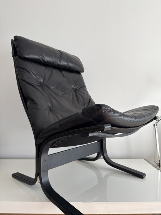 Image 1 of Vintage Westnofa Siesta loungestoel – zwart leer – Noorwegen