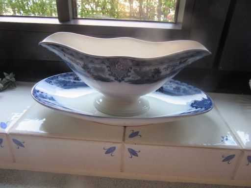 ANTIEKE PORSELEINEN JUSKOM SHANGHAI blauw wit