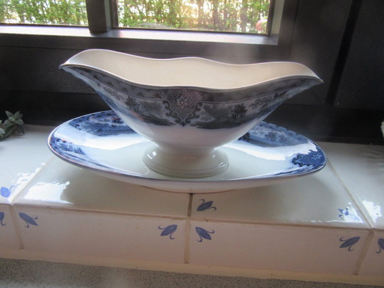Image 1 of ANTIEKE PORSELEINEN JUSKOM SHANGHAI blauw wit
