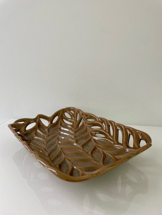 Image 1 of Rare bol vintage en céramique avec tissage organique - 32.5 x 22 cm