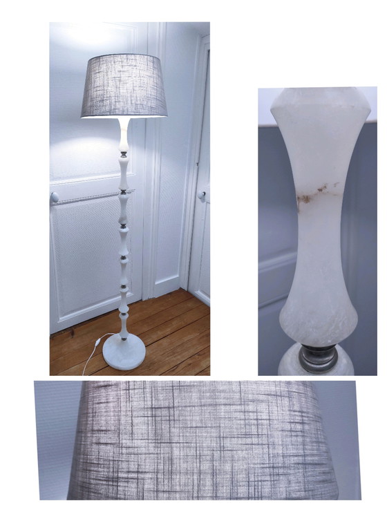 Image 1 of Alabaster-Stehleuchte und Metall-Radkappen 70er Jahre