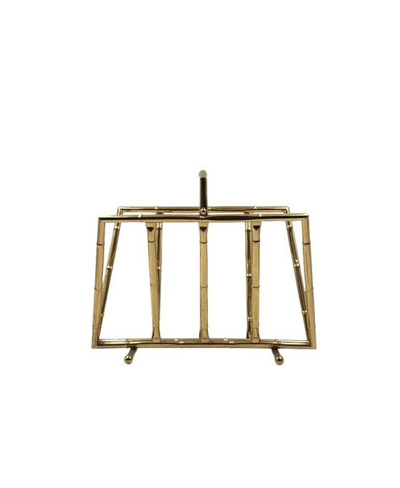 Image 1 of Hollywood regency bamboo-effect brass magazine rack, Montagnani, Italy 1970s