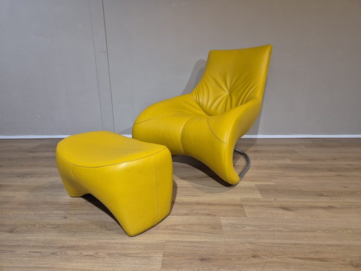 Leolux Darius Armchair + Hocker - Yellow - Leather - New Condition