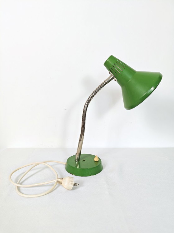 Image 1 of Green Gooseneck Desk Lamp: Vintage Industrial Lighting, Yugoslavia