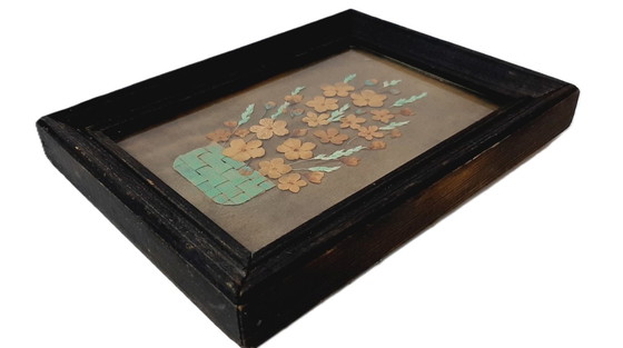 Image 1 of Quadro incorniciato di metà secolo raffigurante fiori secchi, 18 x 13 cm