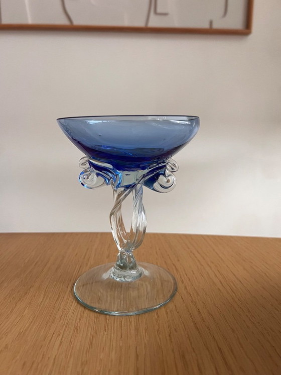 Image 1 of Vetro soffiato a mano su piede blu Jozefina Krosno