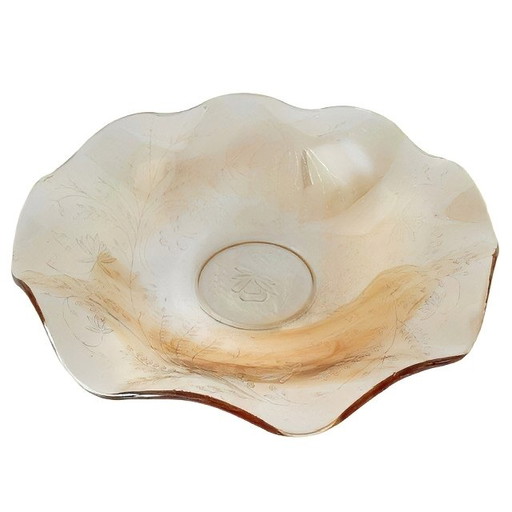 Ciotola vintage Jeanette Floragold Louisa in vetro ondulato, anni '50