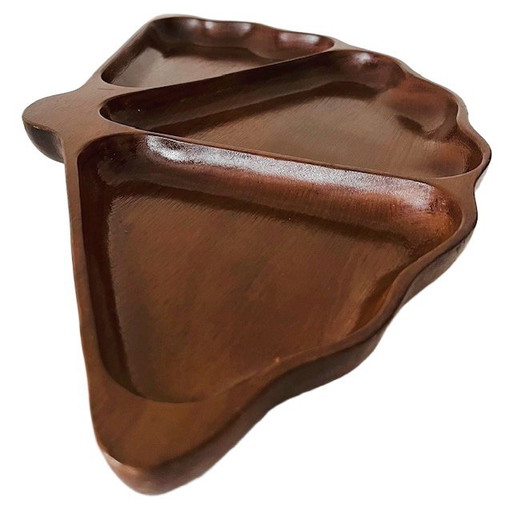 Abanico vintage de madera de teca para aperitivos, años 80