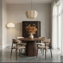 Dining table Japandi round mango wood dark brown 150cm