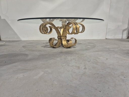 Hollywood Regency gilded wrought iron coffee table