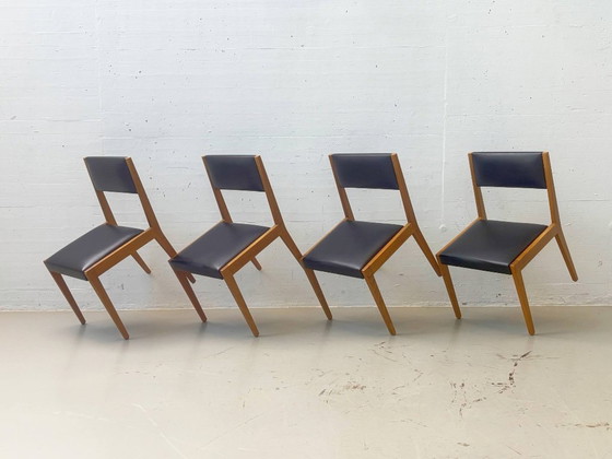 Vintage upholstered chairs made of beech wood, 1960s – Dining chairs, Leather (photo 5 of 12)