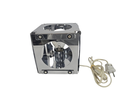 Image 1 of Vintage Cube lamp - tafellamp - verchroom staal - 1970's