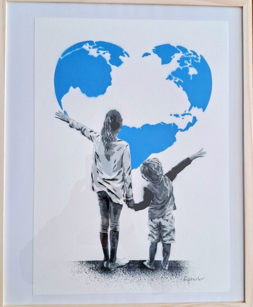 ALESSIO B - Mijn Wereld - Ingelijste lithografie van de kunstenaar – lithos zeefdrukken, Paper