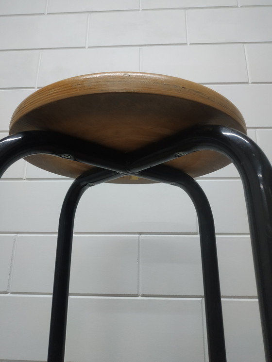 Image 1 of Tall Vintage Industrial Metal Barstool Workbench Stool