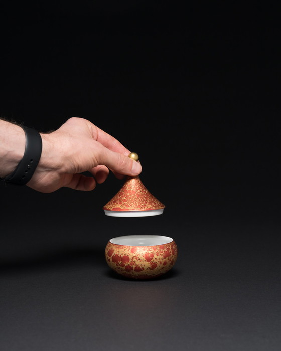 Image 1 of Vase Duo en porcelaine peinte à la main, rouge Goldfeuer, Hans Wohlrab Rosenthal H. Drexler