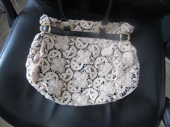 Image 1 of Gehaakte & leren tas / shopper APPARTAMENTO 50 (Marisa Maglif) Italië, vintage design