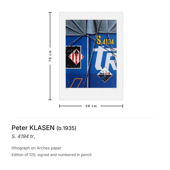 Peter Klasen Signed Lithograph S. 4194 Tr – Lithographs & prints, Paper (photo 3 of 5)