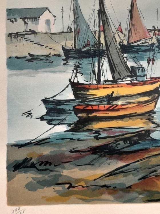 Image 1 of Harbor scene – numbered lithograph 144/225 – Jean-Pierre Laurent