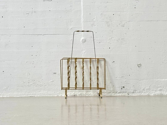 Image 1 of Vintage newspaper rack made of brass wire, 1960s