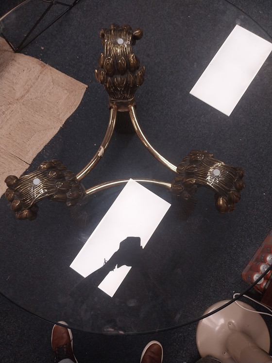 Image 1 of 1x Table à manger Willy Daro Hollywood Regency avec plateau en verre 120 cm années 1970