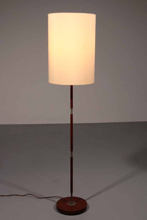 Image 1 of Temde Teak & Metal Floor Lamp with New Custom Shade – 1960s Elegance