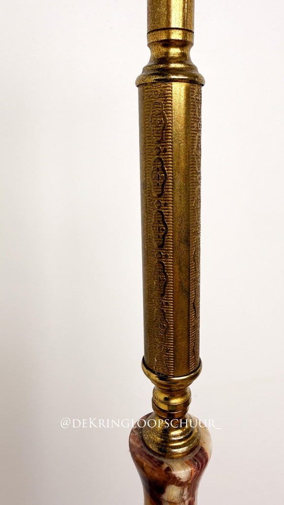 Vintage Messing Onyx Marmer Vloerlamp Excl. Lampenkap – Vloerlampen, Marble, Metal (photo 6 of 8)