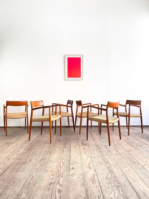 Mid Century Deense eetkamerstoelen, Model 57 in teak door Niels O. Møller voor JL Mollers Møbelfabrik, 1950, Set van 6