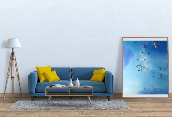 Origineel olieverfschilderij, moderne kunst, symboliek, lucht, vogels, luchtcorridor (photo 3 of 7)