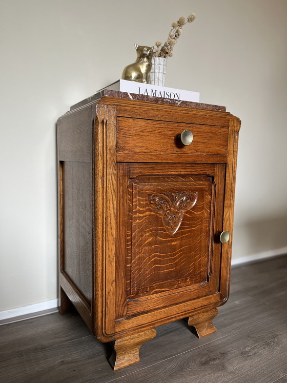 Image 1 of Vintage bedside table with marble top