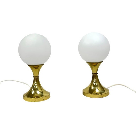 Image 1 of Pair of Globe Table Lamps, AKA Leuchten, Germany, 1970s, Brass and Glass