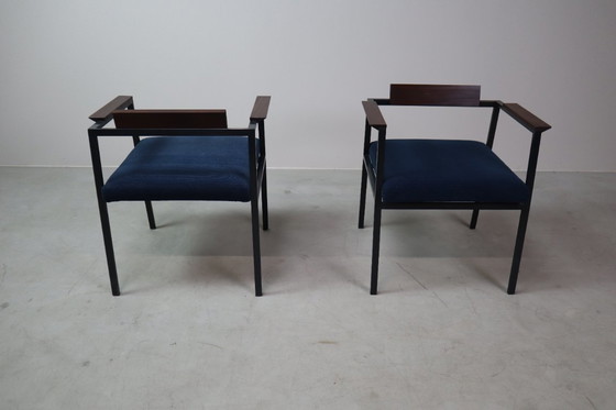Image 1 of  Pair of Postmodern armchairs in steel and mahogany, 1970s