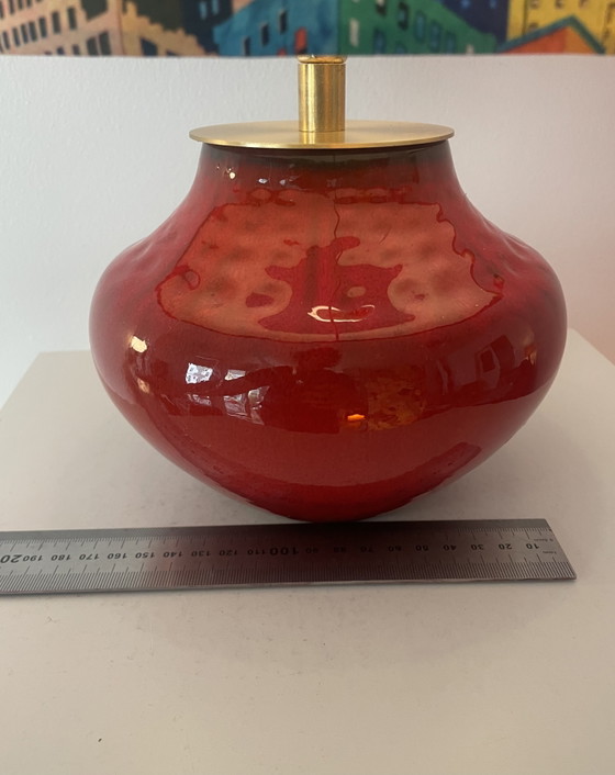Draadloze vaaslamp - Bückeburg keramiek - bolvormige lamp | 36 cm – Jasba - West Germany, Tafellampen, Brass (photo 14 of 15)