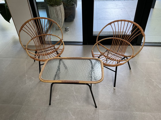 Image 1 of Rattan set by Rohé Noordwolde, 2 chairs + round or rectangular table.