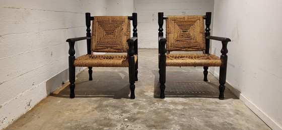 Image 1 of 2 Stühle aus Holz mit Seil im Stil von Adrien Audoux & Frida Minnet