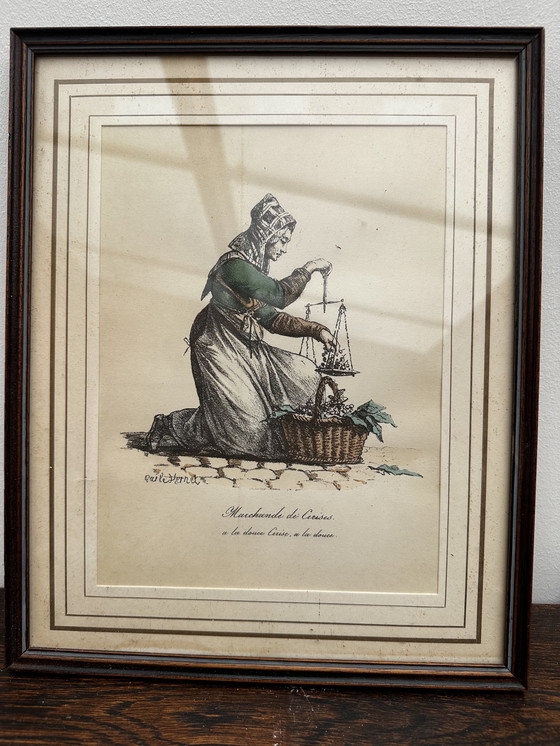 Image 1 of Carle Vernet - 2 incisioni - I mestieri di una volta - sotto cornici di legno