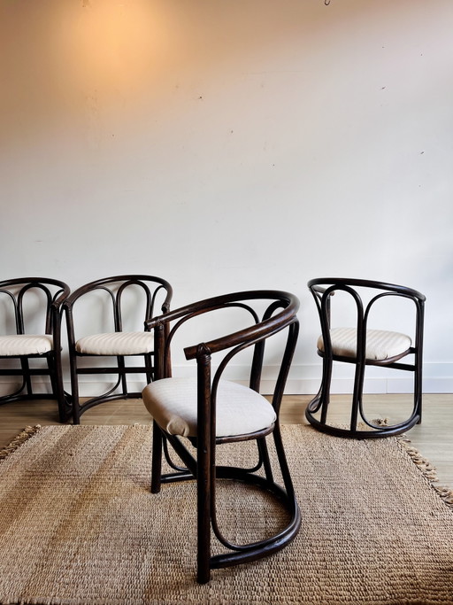 4 Vintage Rattan-Bambus-Eimerstühle, Rohe Noordwolde – Rohé Noordwolde, eetkamerstoelen, Bamboo
