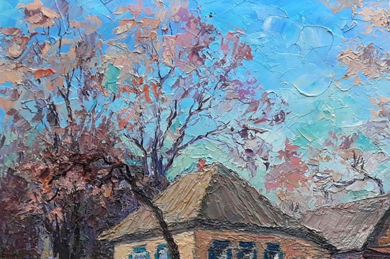 Origineel olieverfschilderij Dorpsstraat Platteland Landelijk leven Landelijk landschap (photo 4 of 7)