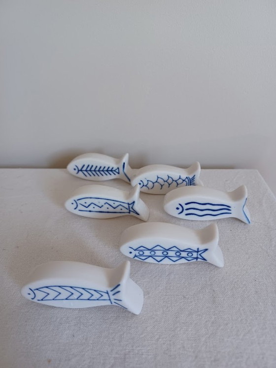 Image 1 of 6 porseleinen messenleggers vis - Movitex - muurdecoratie