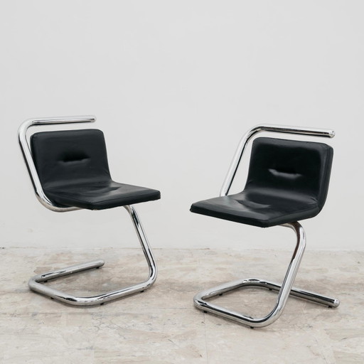 Paar Luigi Bardini Design-Sessel aus den 1970er Jahren aus verchromtem Stahlrohr