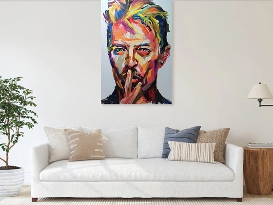 Image 1 of Hommage à David Bowie – Portrait pop art expressif | 80 × 120 cm | Impression pigmentaire sur Dibond aluminium avec finition aér
